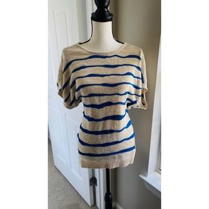 Blue and Tan Nautical Horizontal‎ Stripped Light Knit Top